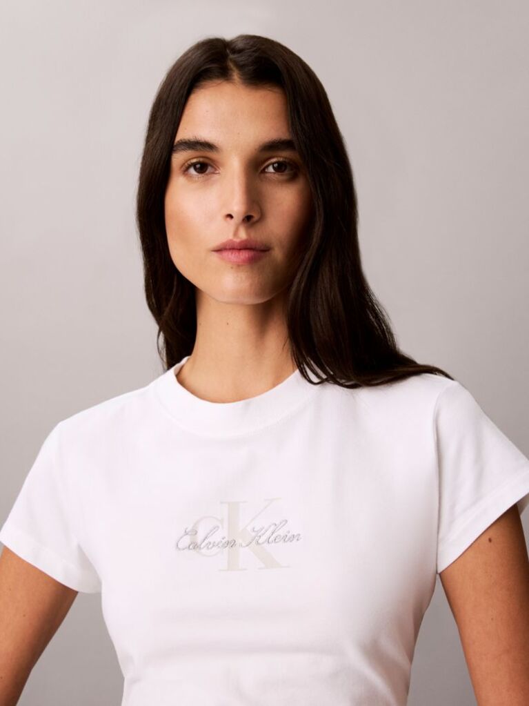 Λευκό Κοντό T-shirt Monologo  Γυναίκα