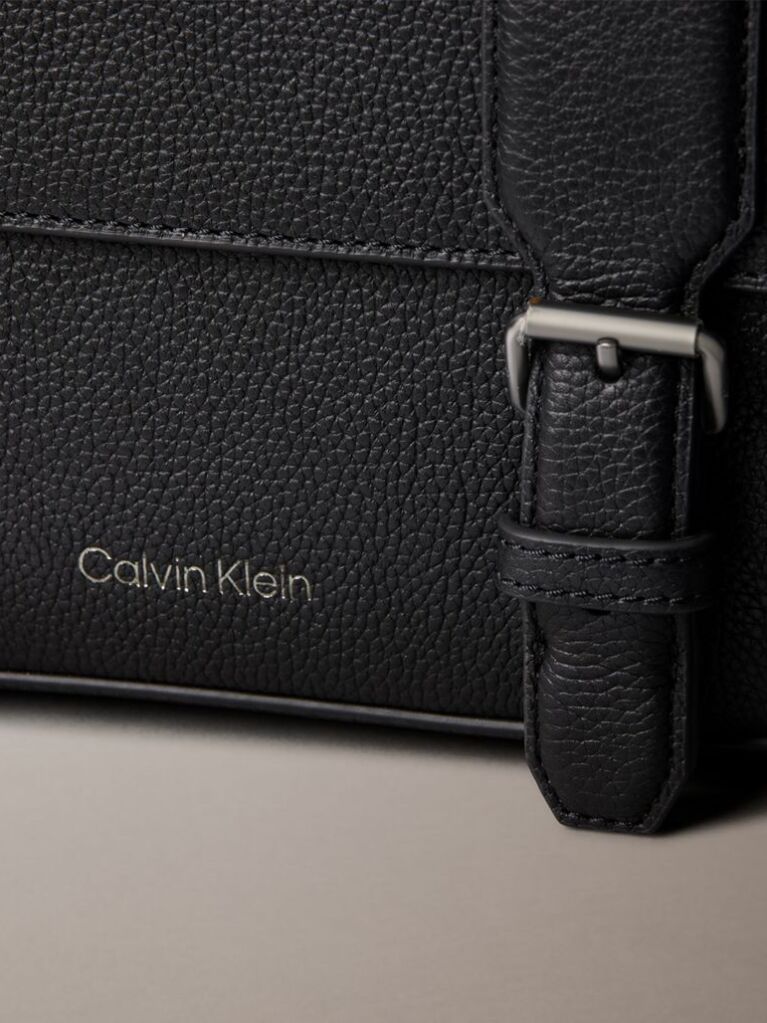 Black Small Leather Flap Messenger Bag  Men
