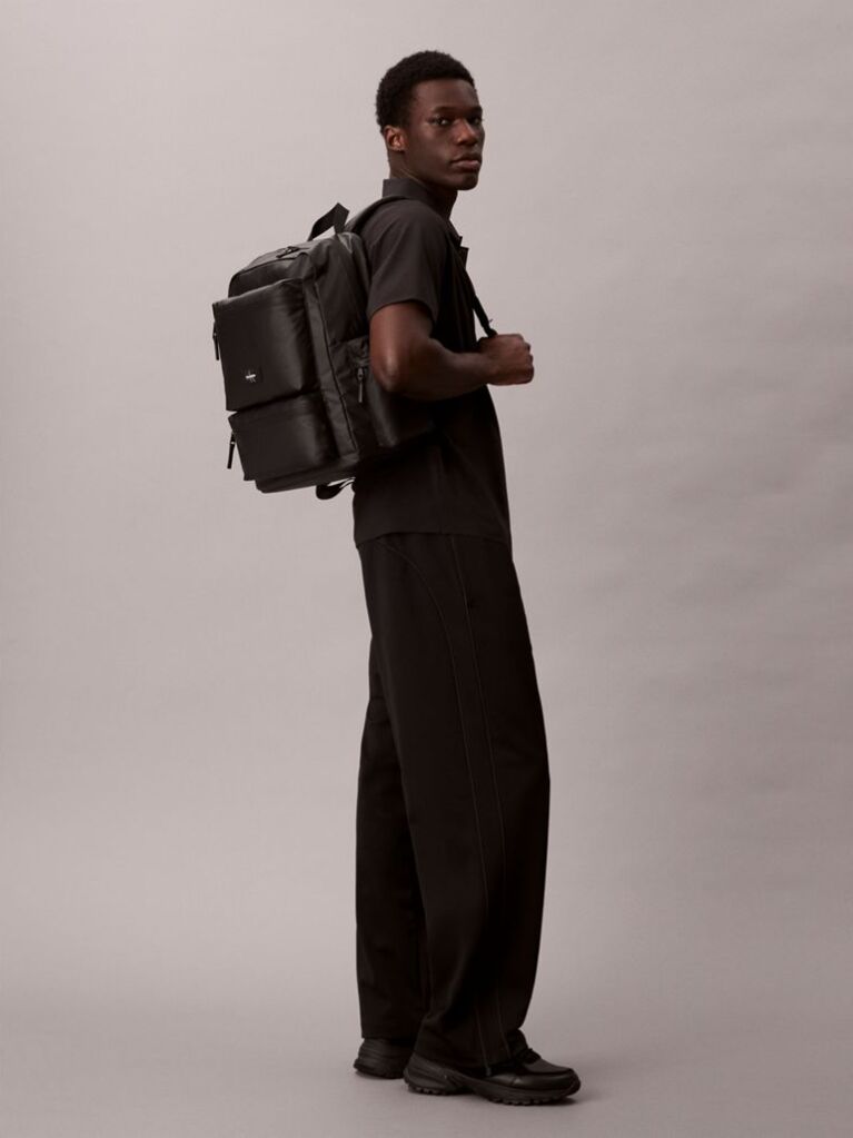 Black Utility Pocket Backpack  Men