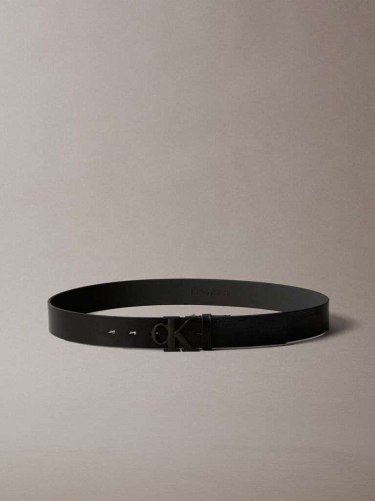 Black Full Grain Leather Logo Belt  Men
