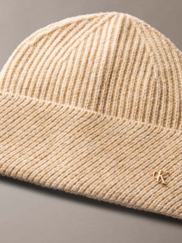 Beige Wool Blend Scarf and Beanie Gift Set  Women