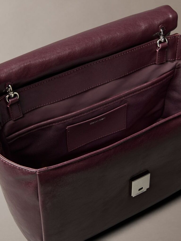 Red Padded Emblem Hardware Laptop Satchel  Women