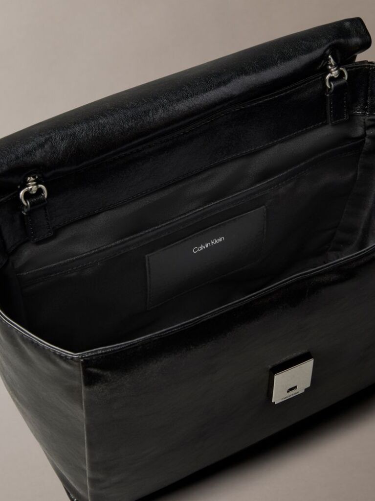 Black Padded Emblem Hardware Laptop Satchel  Women