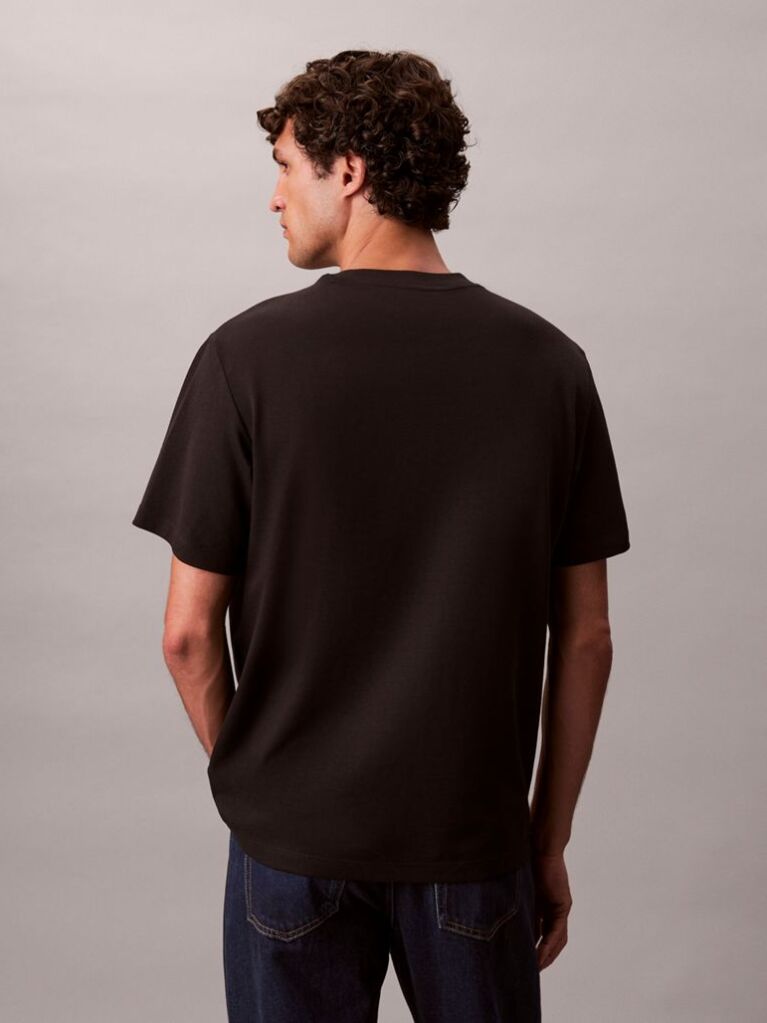 Μαύρο Κοντομάνικο T-Shirt Από Ελαστικό Πικέ  Άνδρας