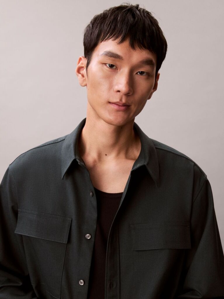 Green Melange Button-Down Easy Shirt  Men