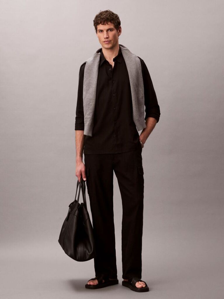 Black Linen Blend Shirt  Men