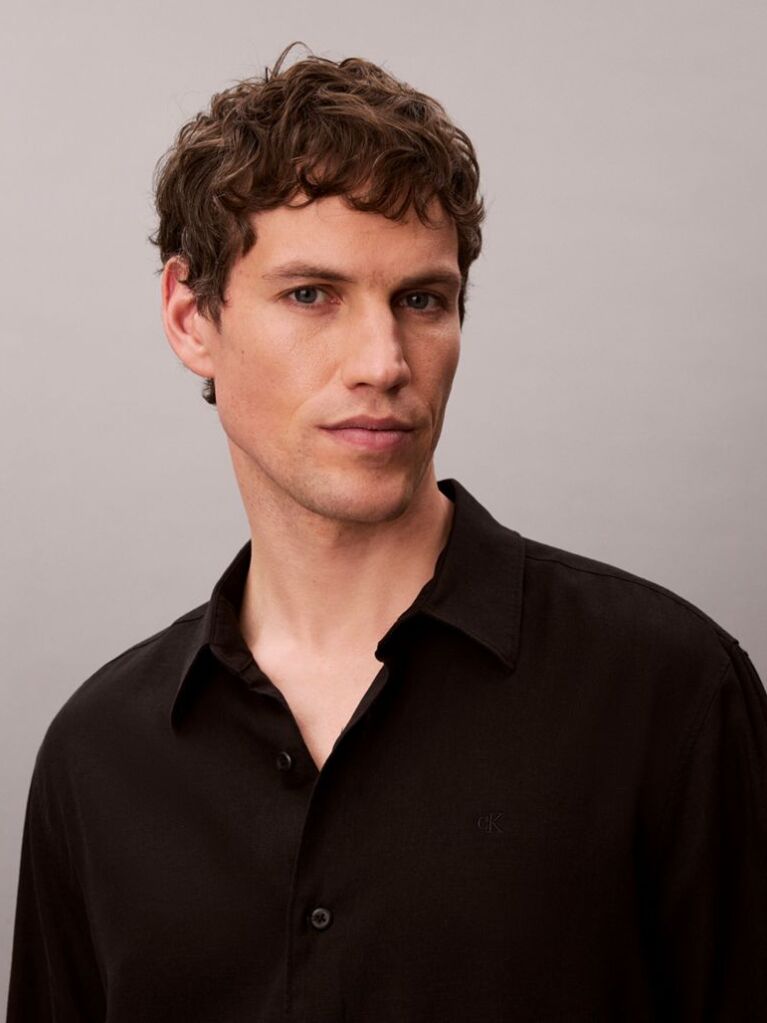 Black Linen Blend Shirt  Men