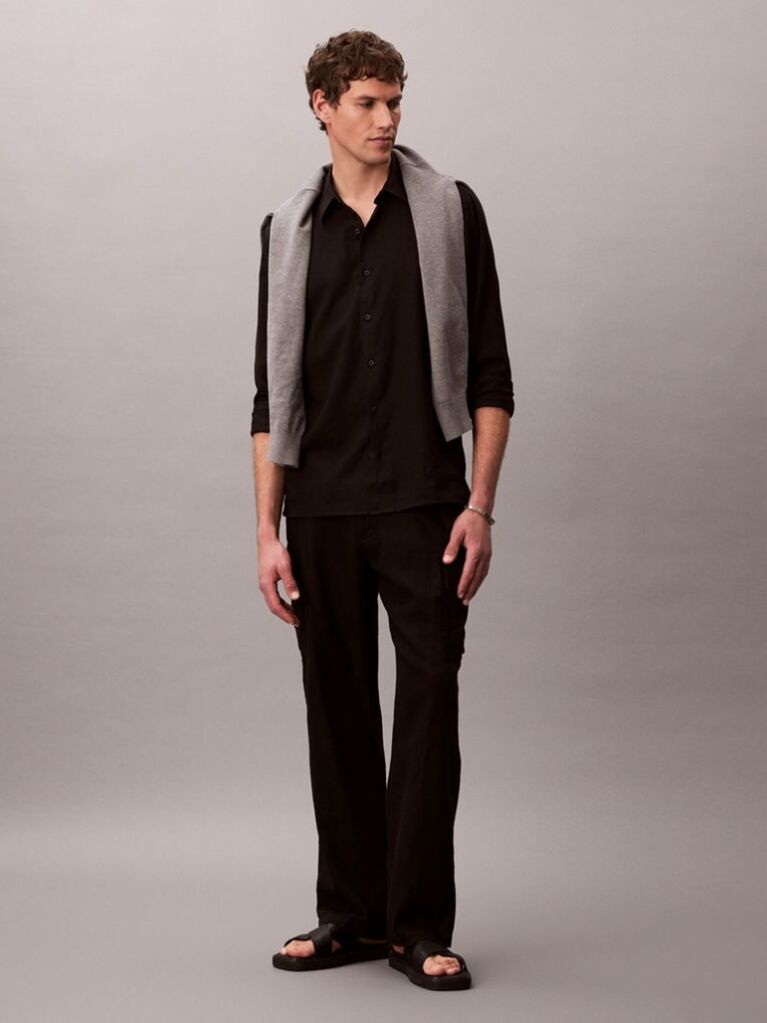 Black Linen Blend Shirt  Men