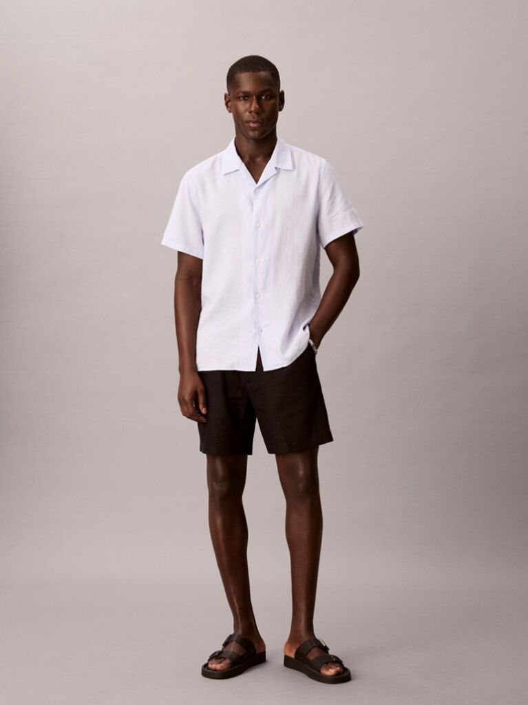 Black Linen Blend Shorts  Men