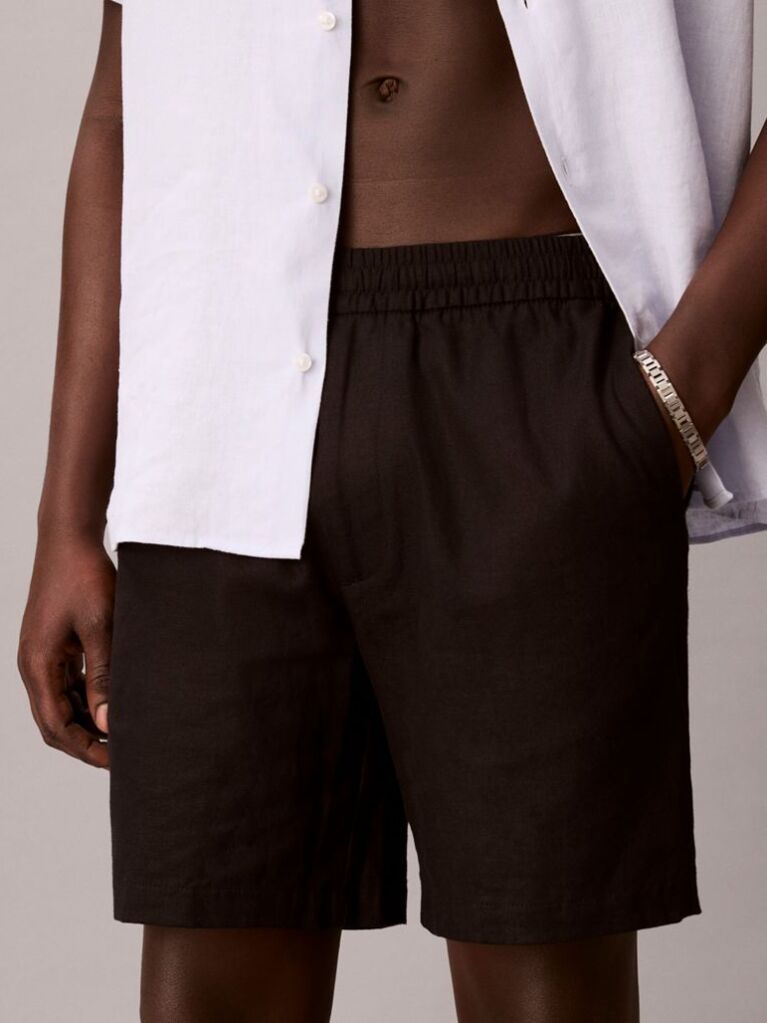 Black Linen Blend Shorts  Men
