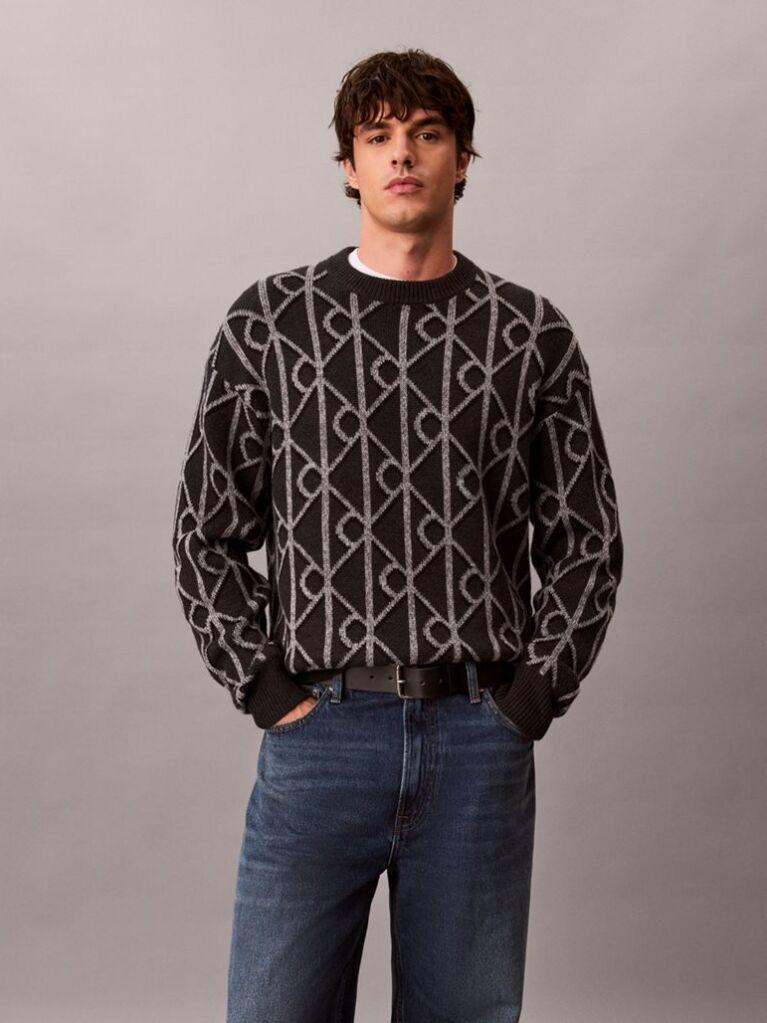 Γκρι Πουλόβερ Από Μαλλί Και Βαμβάκι Με Γιακά Με Κουμπιά  Άνδρας