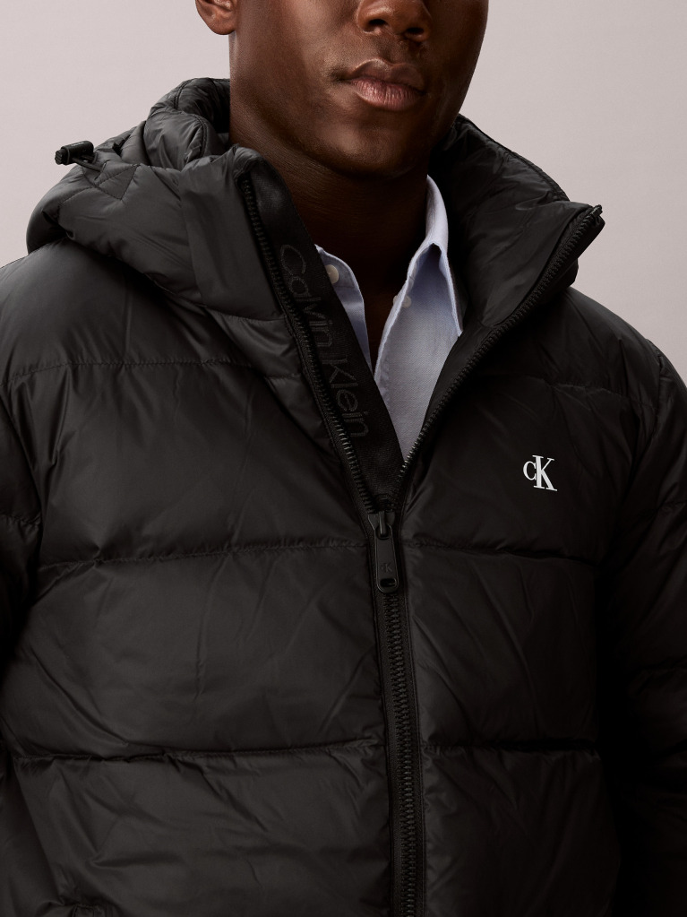 Black Hooded Down Puffer Jacket  Men