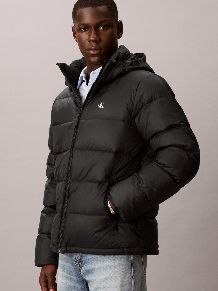 Black Hooded Down Puffer Jacket  Men