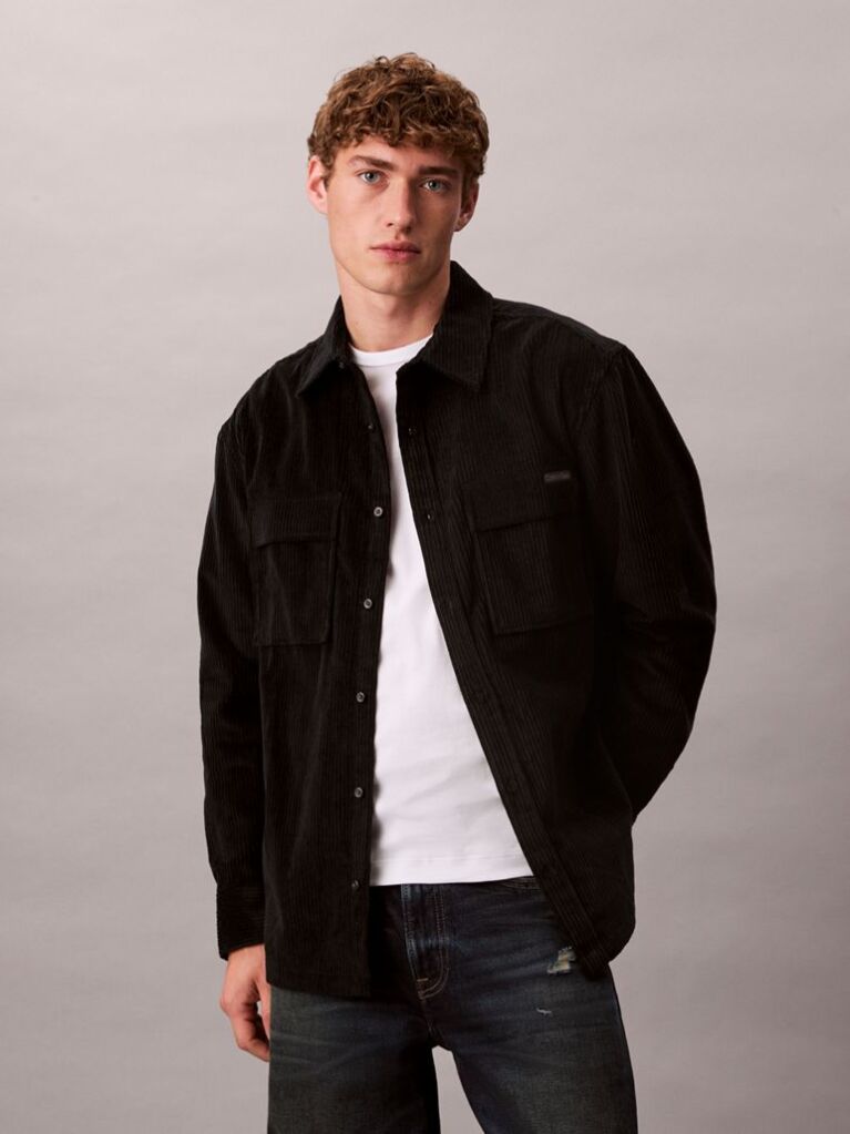 Black Corduroy Relaxed Button-Down Shirt  Men