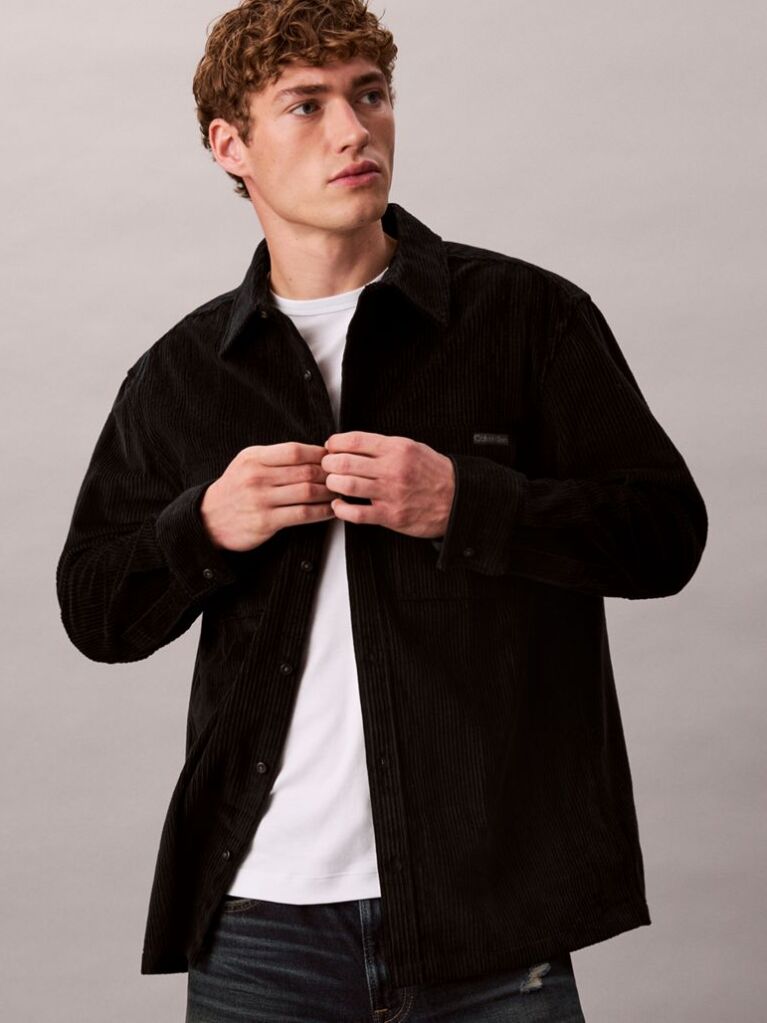 Black Corduroy Relaxed Button-Down Shirt  Men