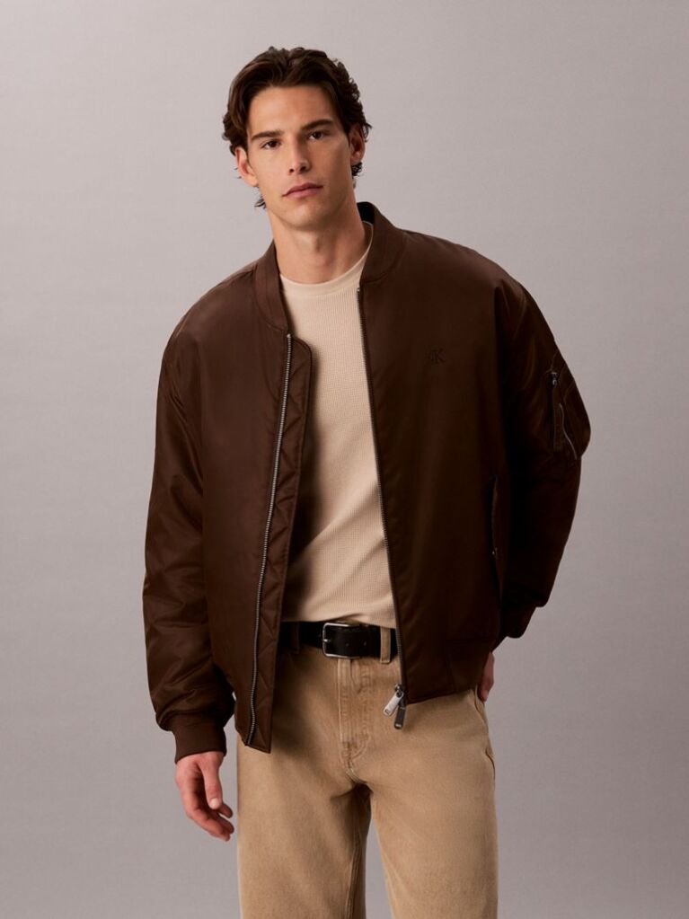 Καφέ Padded Bomber Μπουφάν Από Νάιλον  Άνδρας