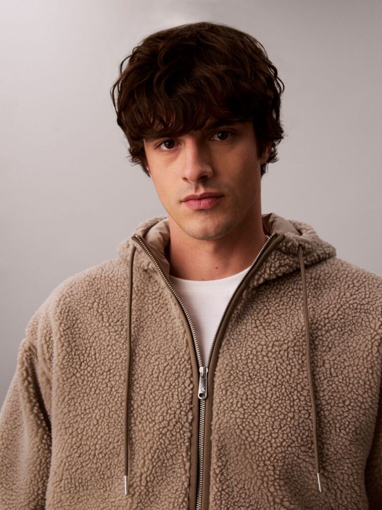 Brown Relaxed Sherpa Hoodie  Men