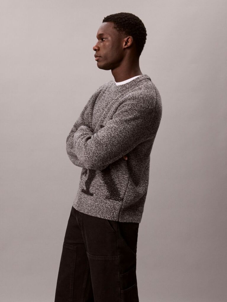 Grey Pure Wool Monogram Jumper  Men