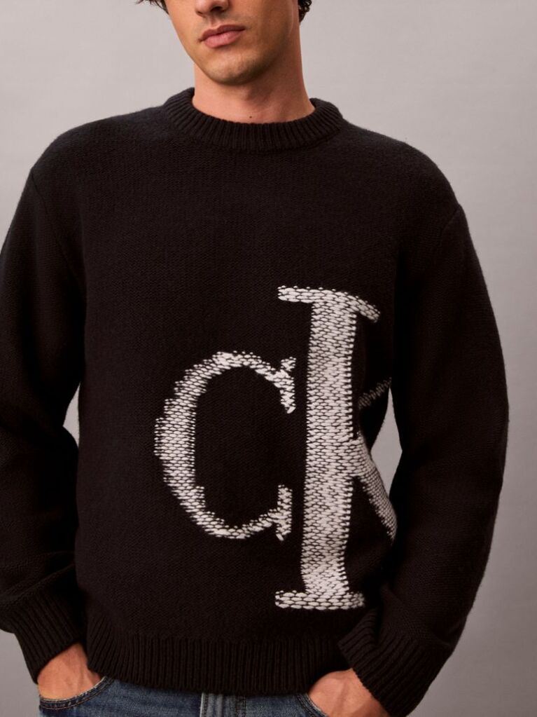 Black Pure Wool Monogram Jumper  Men