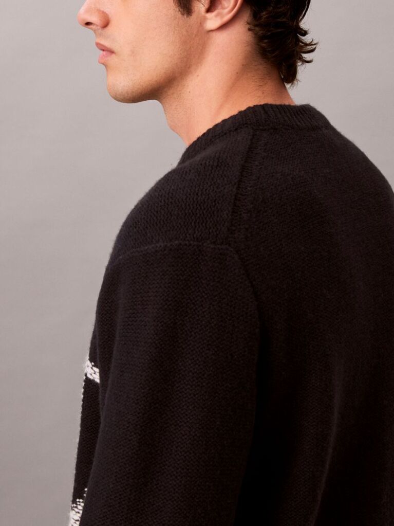 Black Pure Wool Monogram Jumper  Men