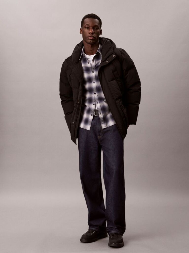 Black Iridescent Hooded Down Puffer Jacket  Men