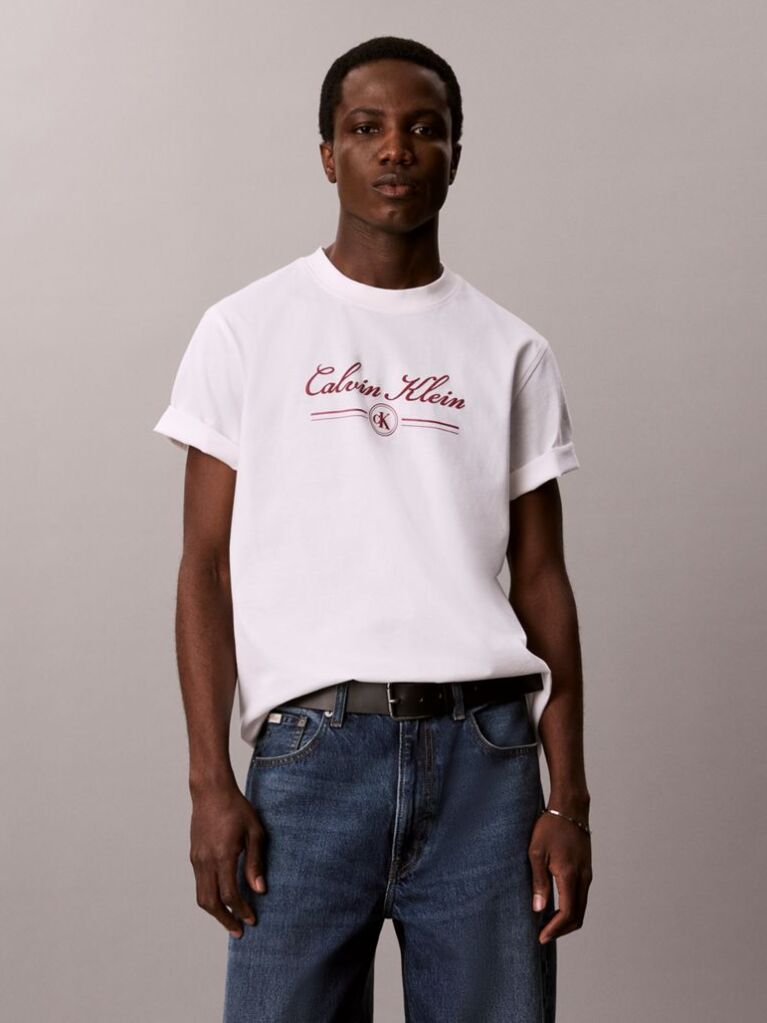Λευκό T-shirt Με Καλλιγραφικό Λογότυπο  Άνδρας