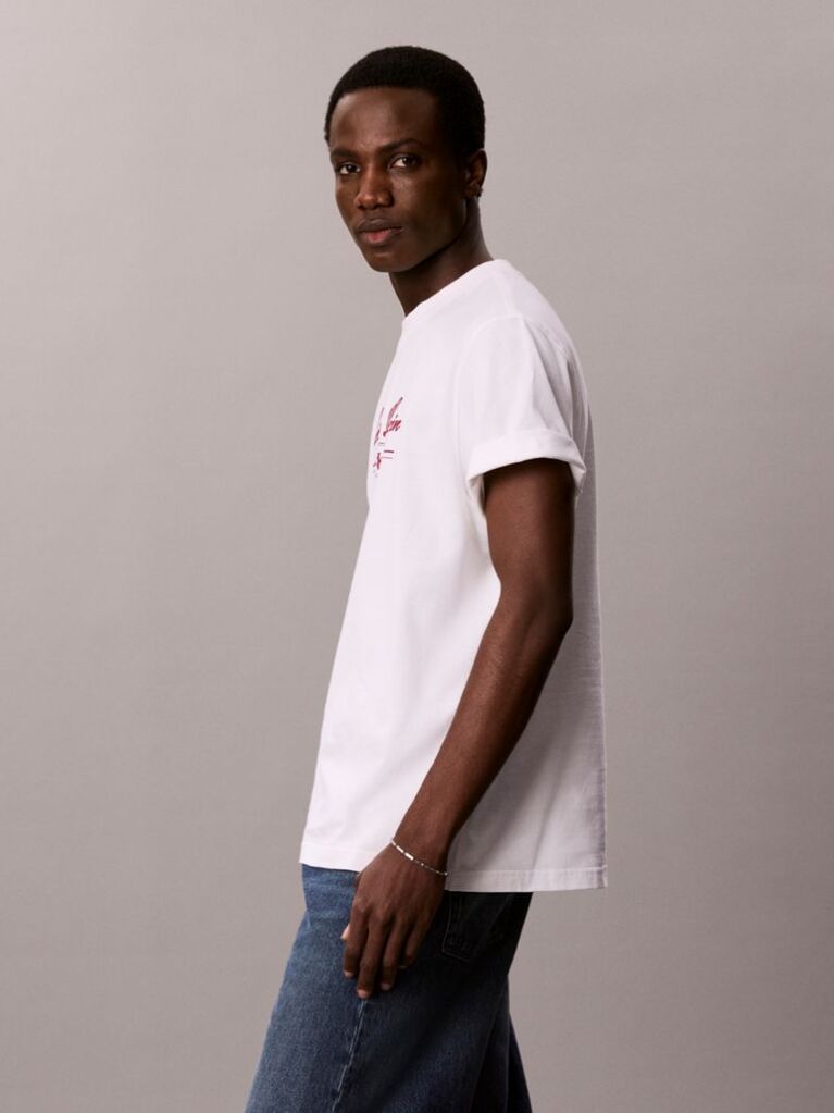 Λευκό T-shirt Με Καλλιγραφικό Λογότυπο  Άνδρας