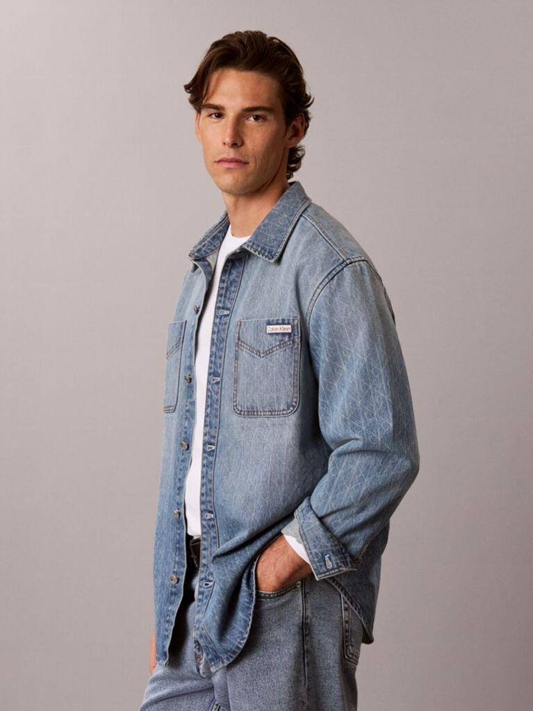 Denim 90s Relaxed Logo Denim Overshirt  Men