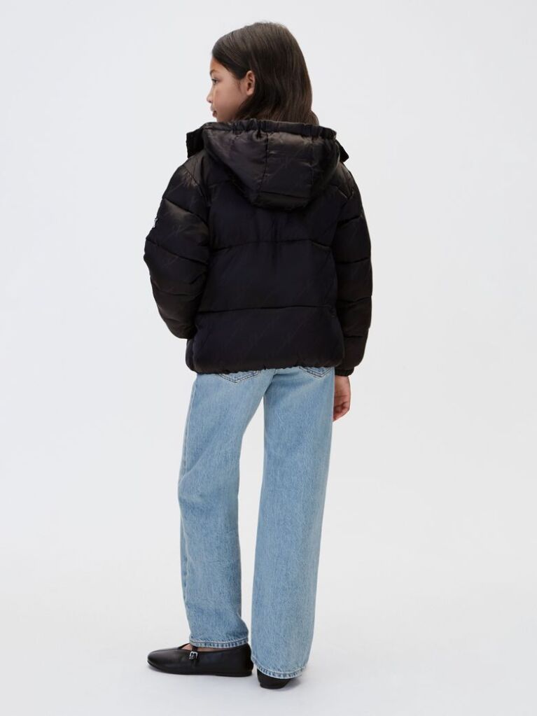 Black Kids' Hooded Logo Puffer Coat  Girls
