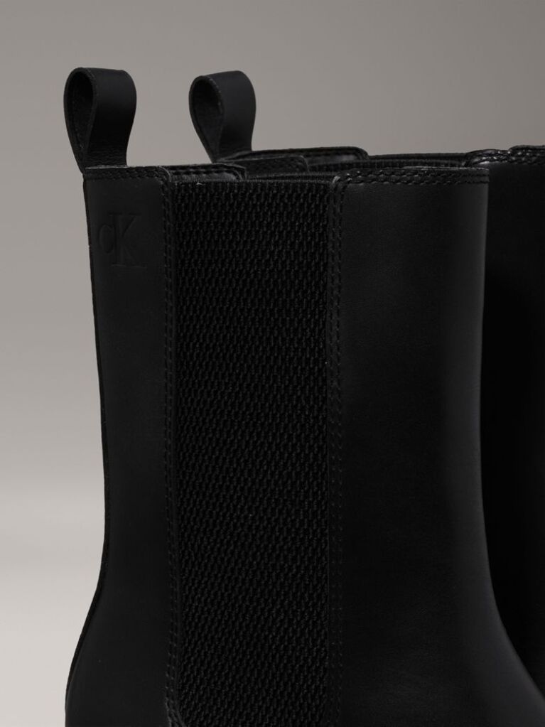 Black Leather Chunky Chelsea Boots  Women