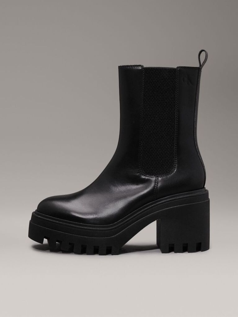 Black Leather Chunky Chelsea Boots  Women
